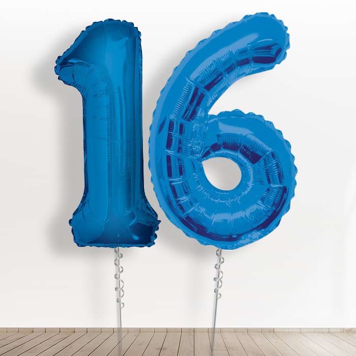 Blue 16th Birthday Balloon Numbers in a Box