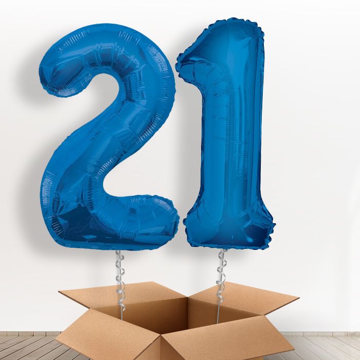 Big Blue 21st Birthday Balloons Delivered in a Box