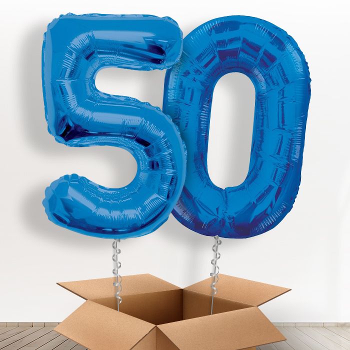 Blue Giant Numbers 50th Birthday Balloon in a Box Gift