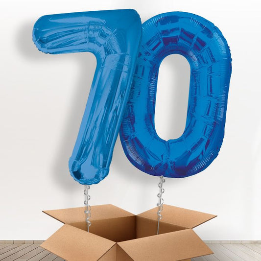 Big Blue 70th Birthday Balloons Delivered in a Box