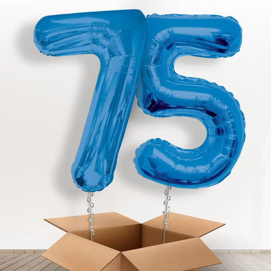 75 Helium Balloons in a Box - Blue Numbers