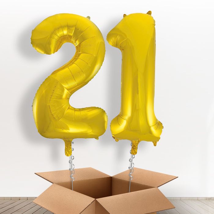 Gold Giant Numbers 21st Birthday Balloon in a Box Gift