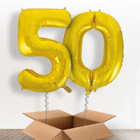 Gold Giant Numbers 50th Birthday Balloon in a Box Gift