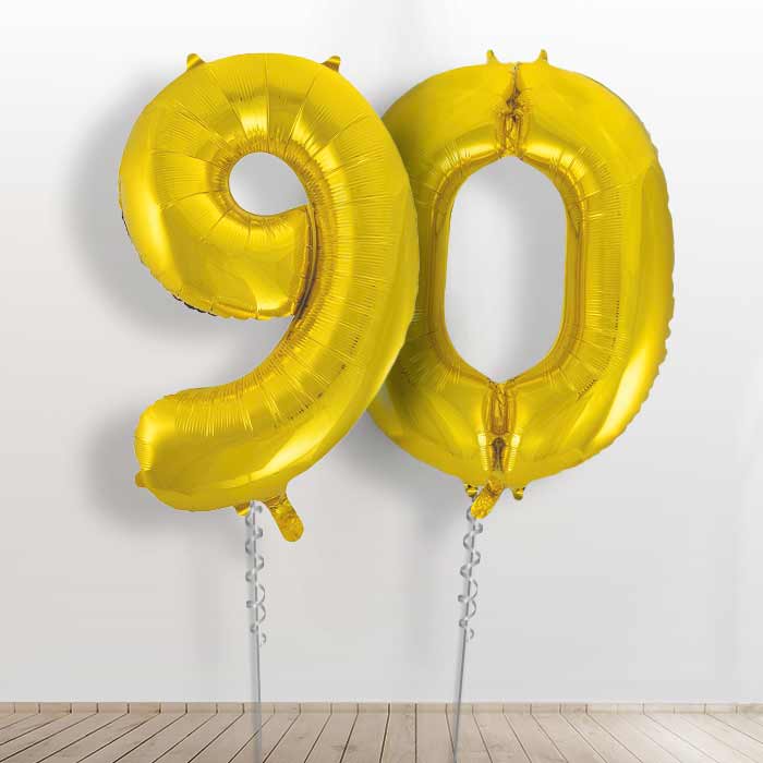 90 Birthday Balloons in a Box - Gold