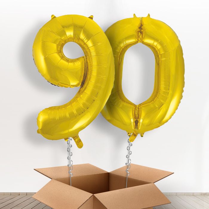 90 Birthday Balloons in a Box - Gold