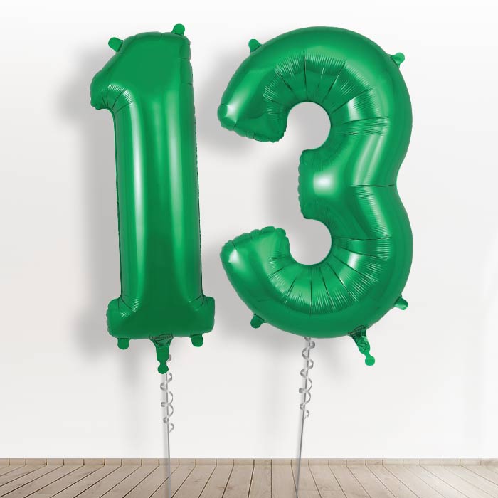 Big Green 13th Birthday Balloon Numbers in a Box