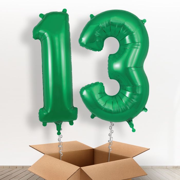 Big Green 13th Birthday Balloon Numbers in a Box