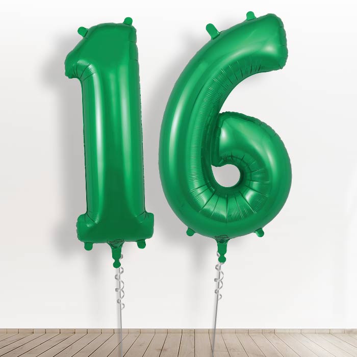 Dark Green 16th Birthday Balloon Numbers in a Box