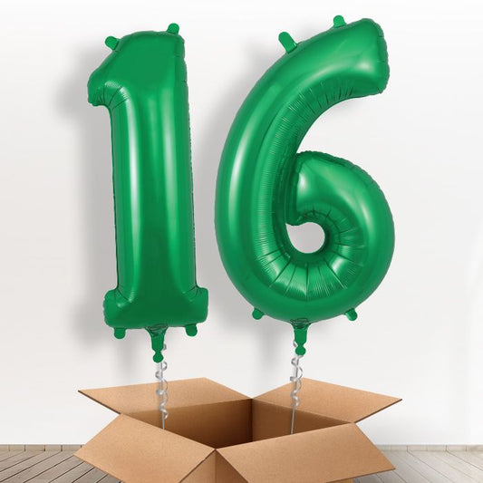 Dark Green 16th Birthday Balloon Numbers in a Box