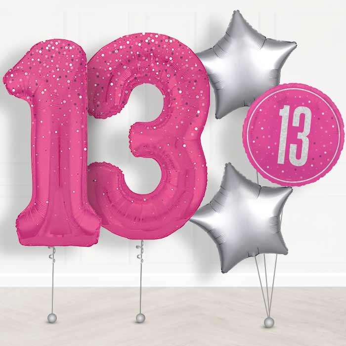 Hot Pink Dots 13th Birthday Balloon in a Box