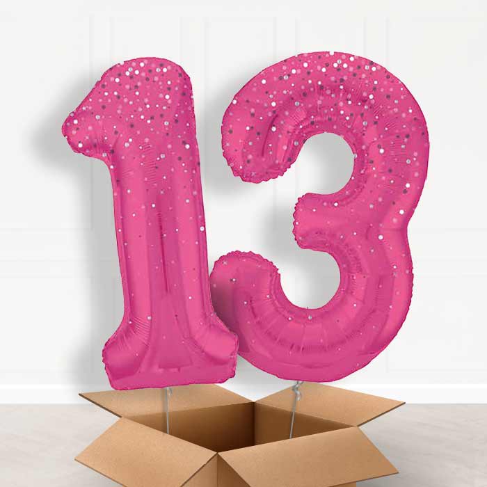 Hot Pink Dots 13th Birthday Balloon in a Box