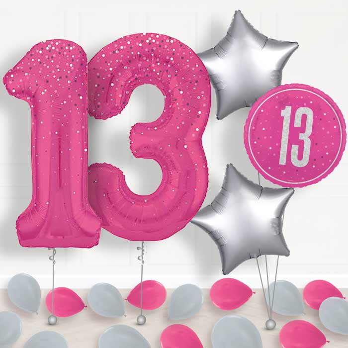 Hot Pink Dots 13th Birthday Balloon in a Box