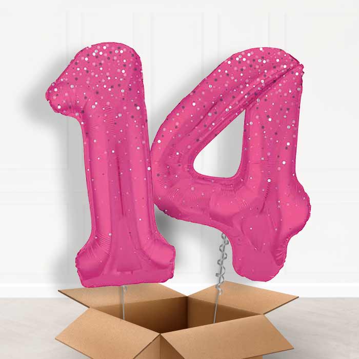 Hot Pink Dots 14th Birthday Balloon in a Box