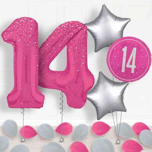 Hot Pink Dots 14th Birthday Balloon in a Box