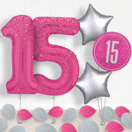 Hot Pink Dots 15th Birthday Balloon in a Box