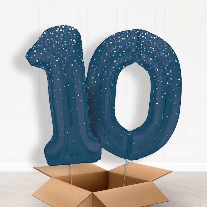 Navy Blue Dots 10th Birthday Balloon in a Box