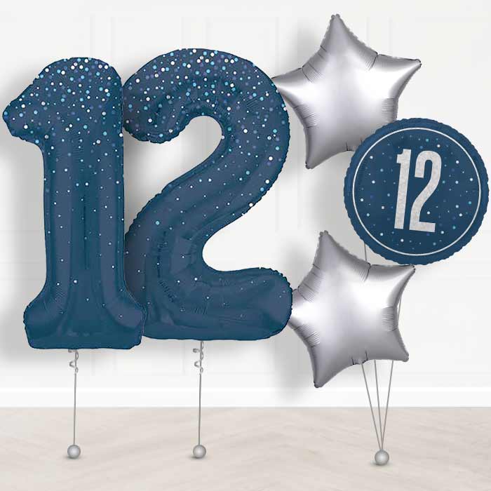 Navy Blue Dots 12th Birthday Balloon in a Box