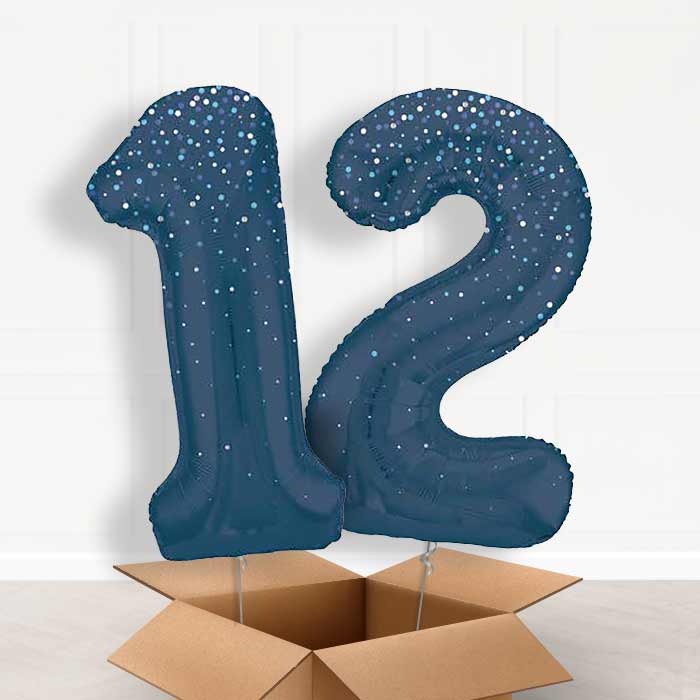 Navy Blue Dots 12th Birthday Balloon in a Box