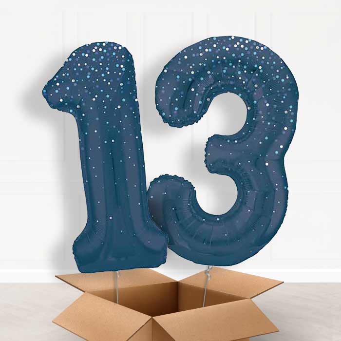 Navy Blue Dots 13th Birthday Balloon in a Box