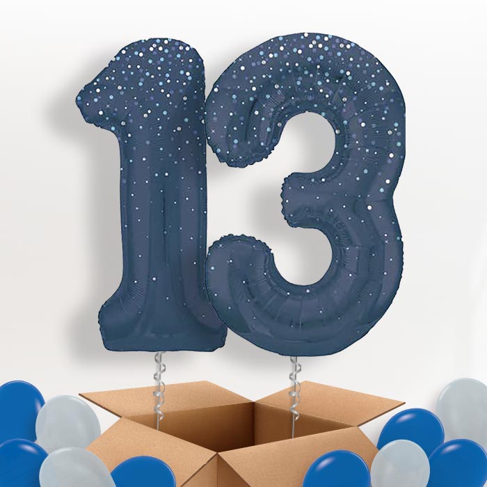 Navy Blue Dots 13 Balloons in a Box