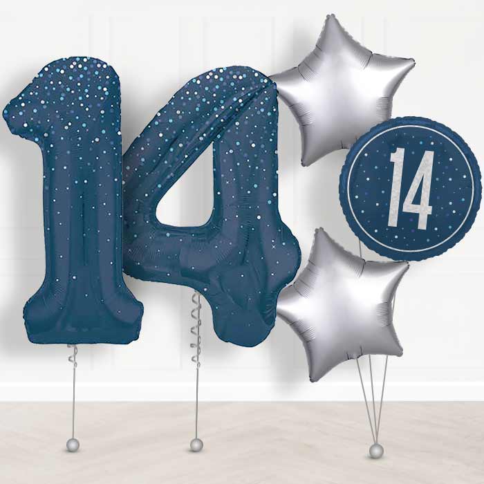 Navy Blue Dots 14th Birthday Balloon in a Box