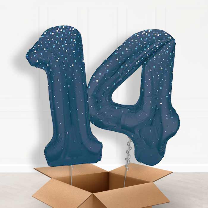 Navy Blue Dots 14th Birthday Balloon in a Box