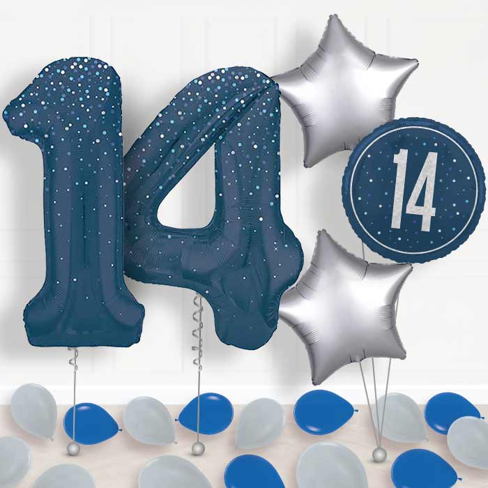 Navy Blue Dots 14th Birthday Balloon in a Box