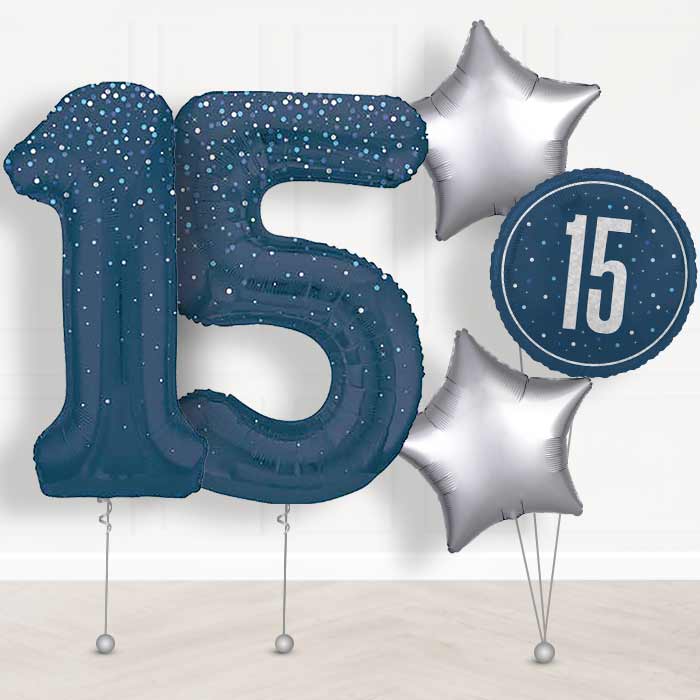 Navy Blue Dots 15th Birthday Balloon in a Box