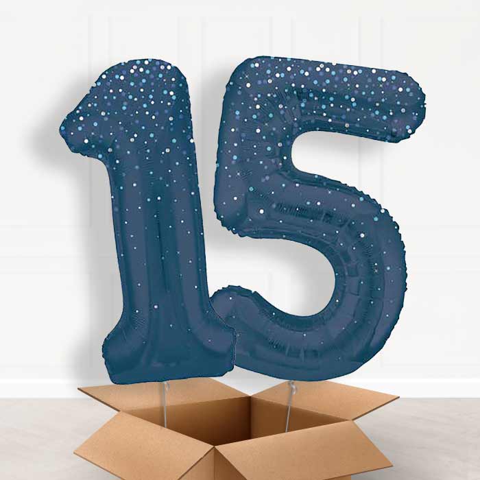 Navy Blue Dots 15th Birthday Balloon in a Box