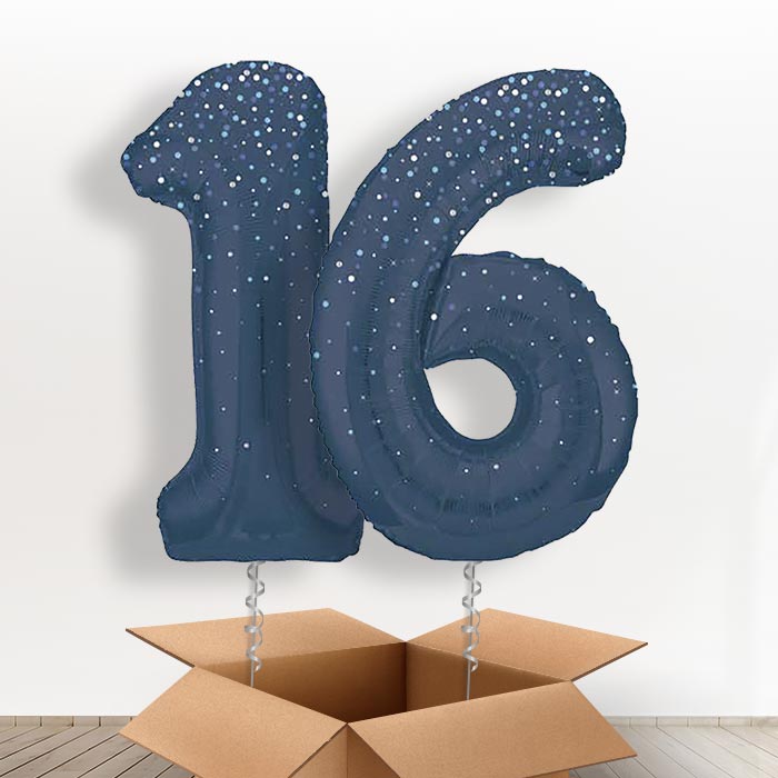 Navy Blue Dots 16 Balloons in a Box