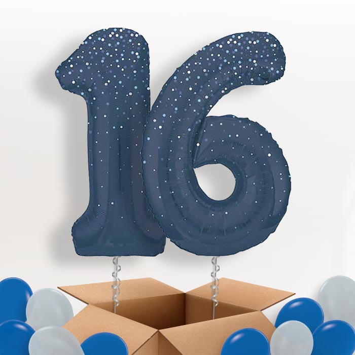 Navy Blue Dots 16 Balloons in a Box