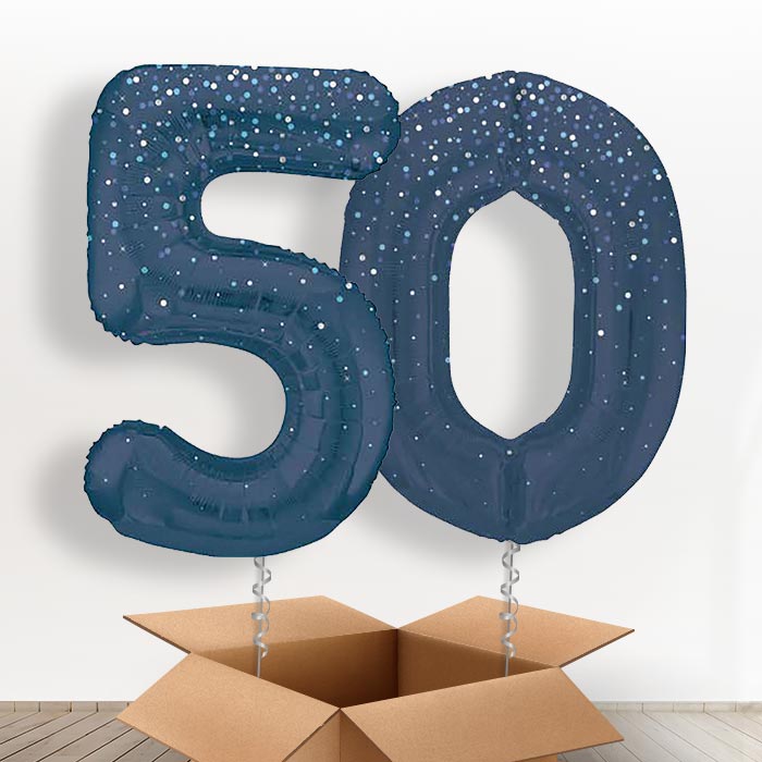 Navy Blue Dots 50 Balloons in a Box