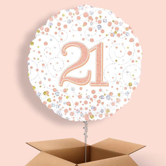 Rose Gold and White 21st Birthday Balloon in a Box