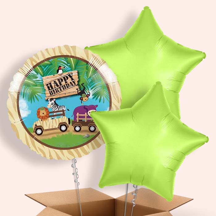 Safari Animal Happy Birthday  Balloon in a Box