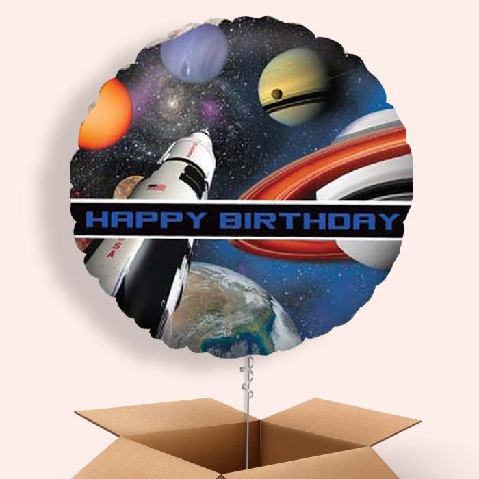 Space Themed Birthday Helium Balloons in a Box