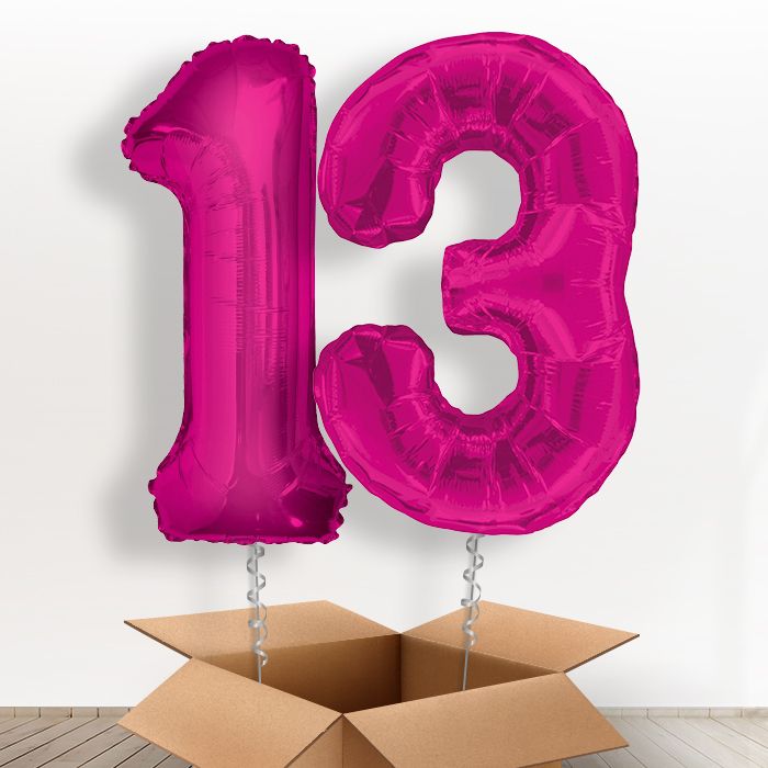 Pink 13th Birthday Balloon Numbers in a Box