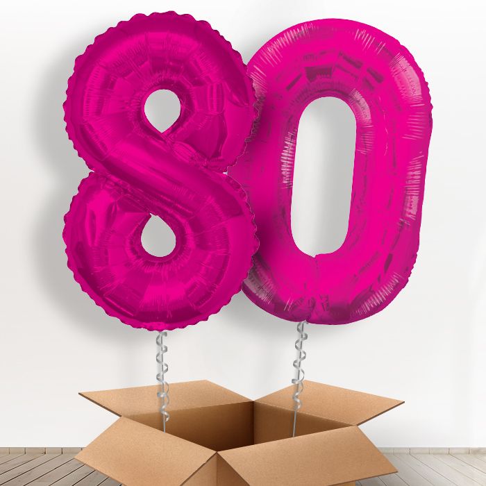 Number 80 Balloons in a Box - Pink