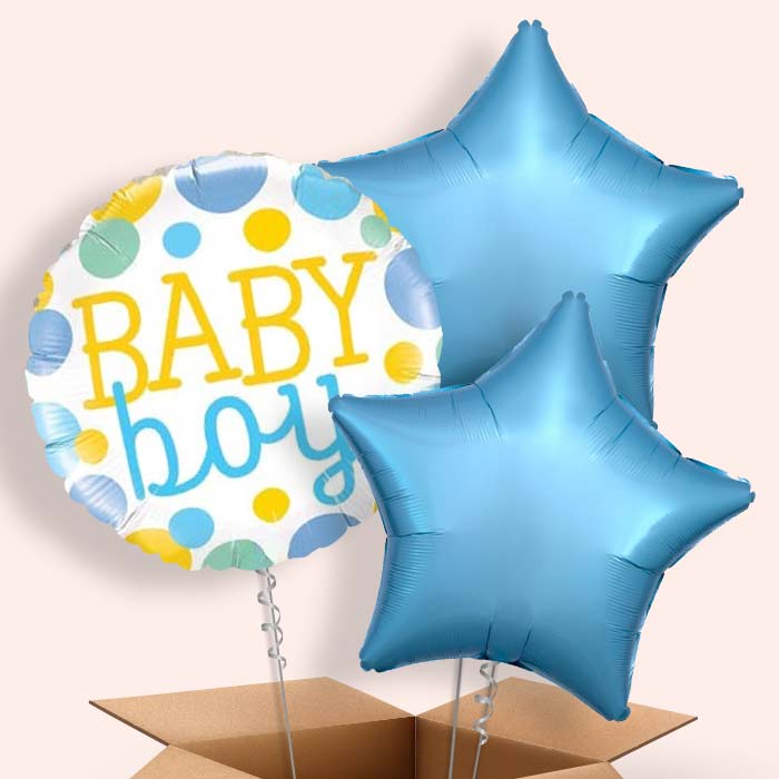 Baby Boy Balloons in a Box (Dots)