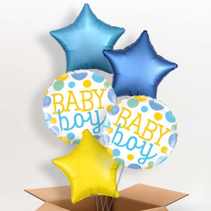 Baby Boy Balloons in a Box (Dots)