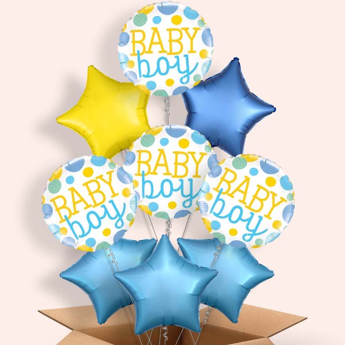 Baby Boy Balloons in a Box (Dots)