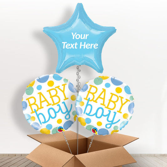 Personalised Baby Boy Balloon Delivery - Balloon Trio | Small Indoor Plants