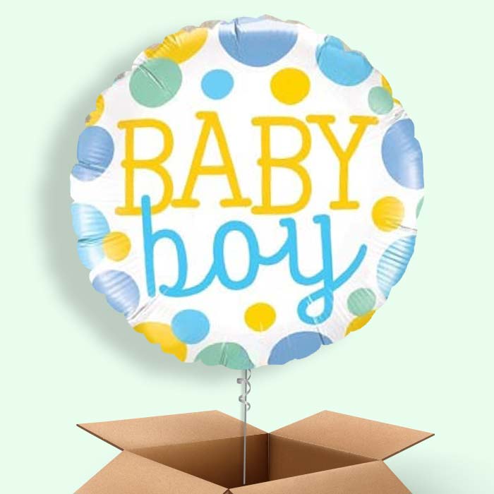 Baby Boy Balloons in a Box (Dots)