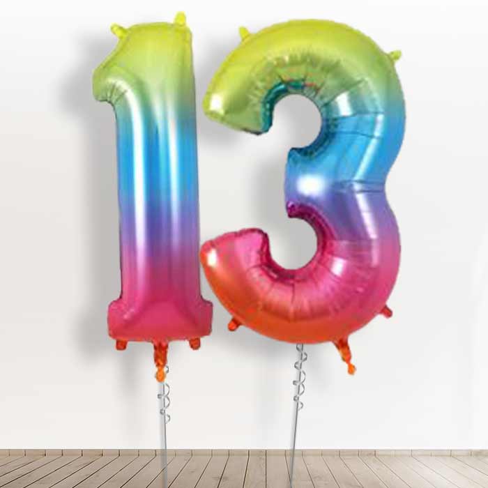 Big Rainbow 13th Birthday Balloon Numbers in a Box