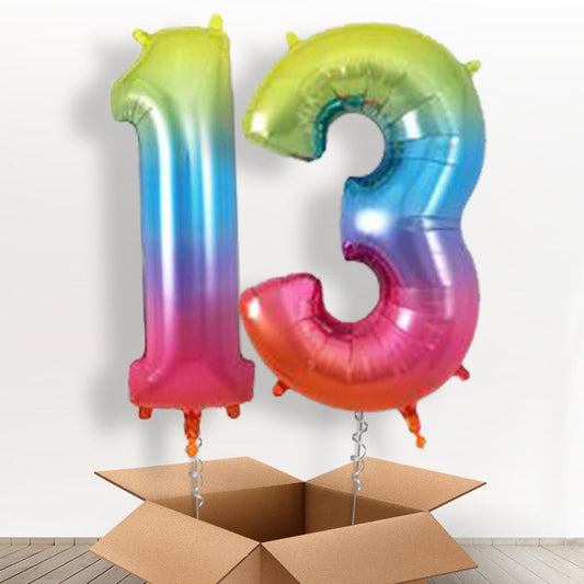 Big Rainbow 13th Birthday Balloon Numbers in a Box