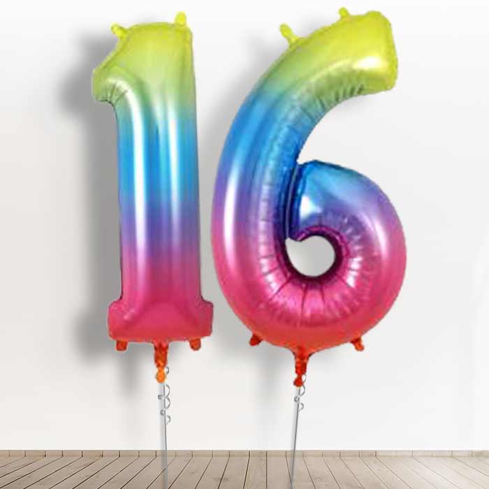 Rainbow 16th Birthday Balloon Numbers in a Box