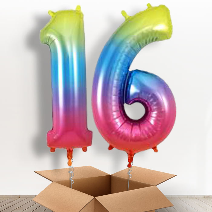 Rainbow 16th Birthday Balloon Numbers in a Box