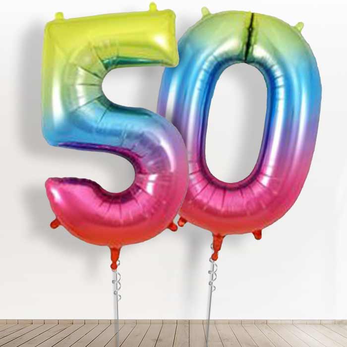 50 Number Balloons in a Box - Rainbow Coloured