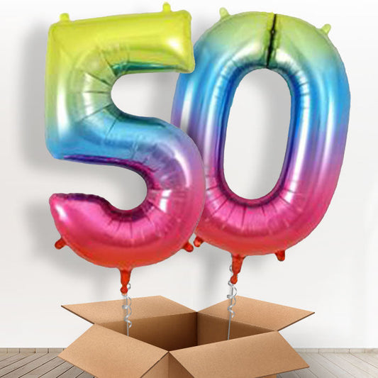 50 Number Balloons in a Box - Rainbow Coloured