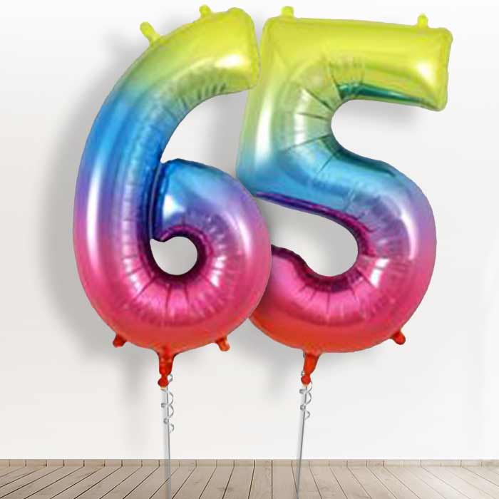 65th Birthday Balloons in a Box - Rainbow Numbers