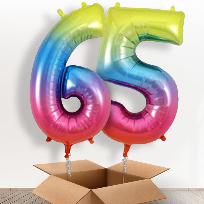 65th Birthday Balloons in a Box - Rainbow Numbers